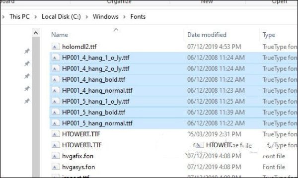 Sao chép các font chữ ô ly mới tải xuống vào thư mục Fonts