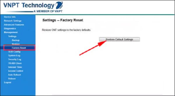 Nhấn vào “Restore Default Settings”