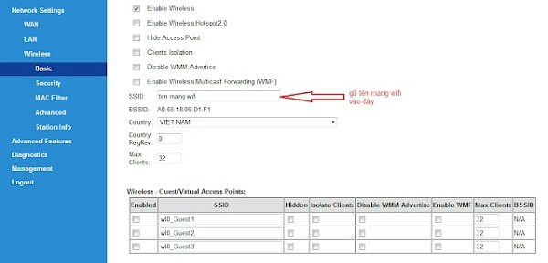 Gõ tên mạng WiFi vào ô theo mũi tên