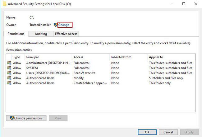 Sửa lỗi từ chối truy cập ổ C (Access is denied) trong Windows 10
