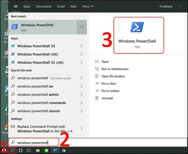 Bước 1. Cách xem pass wifi Win 10 bằng “Windows PowerShell”
