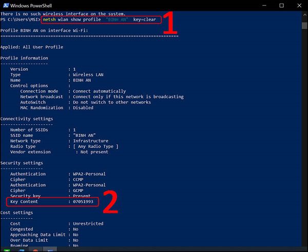 Bước 3. Cách xem pass wifi Win 10 bằng “Windows PowerShell”