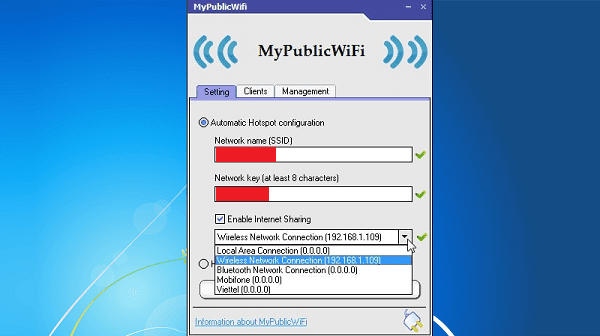 Bước 2: Cách phát wifi trên laptop Win 10 bằng MyPublicWifi