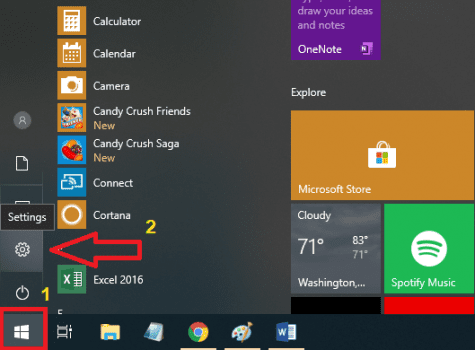 Windows Start => chọn Settings