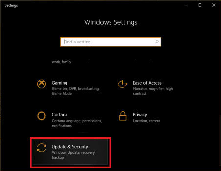 Settings (Windows + I) => Update & Security